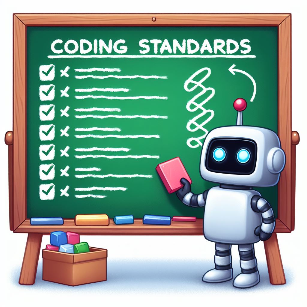 A robot changing a list of coding standards.